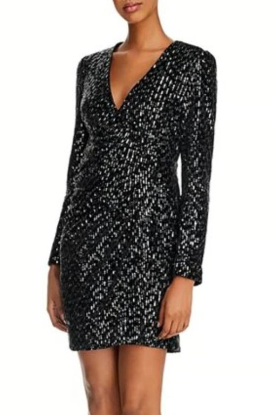 Black OPT Luna Velvet Sequin Wrap Dress XS